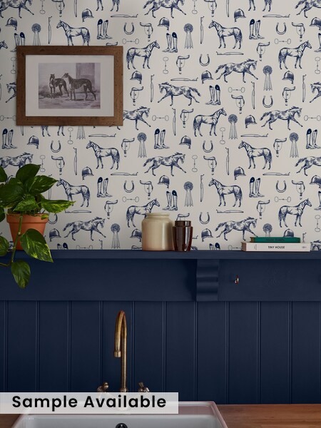 Sketched Equestrian Print Wallpaper 10m