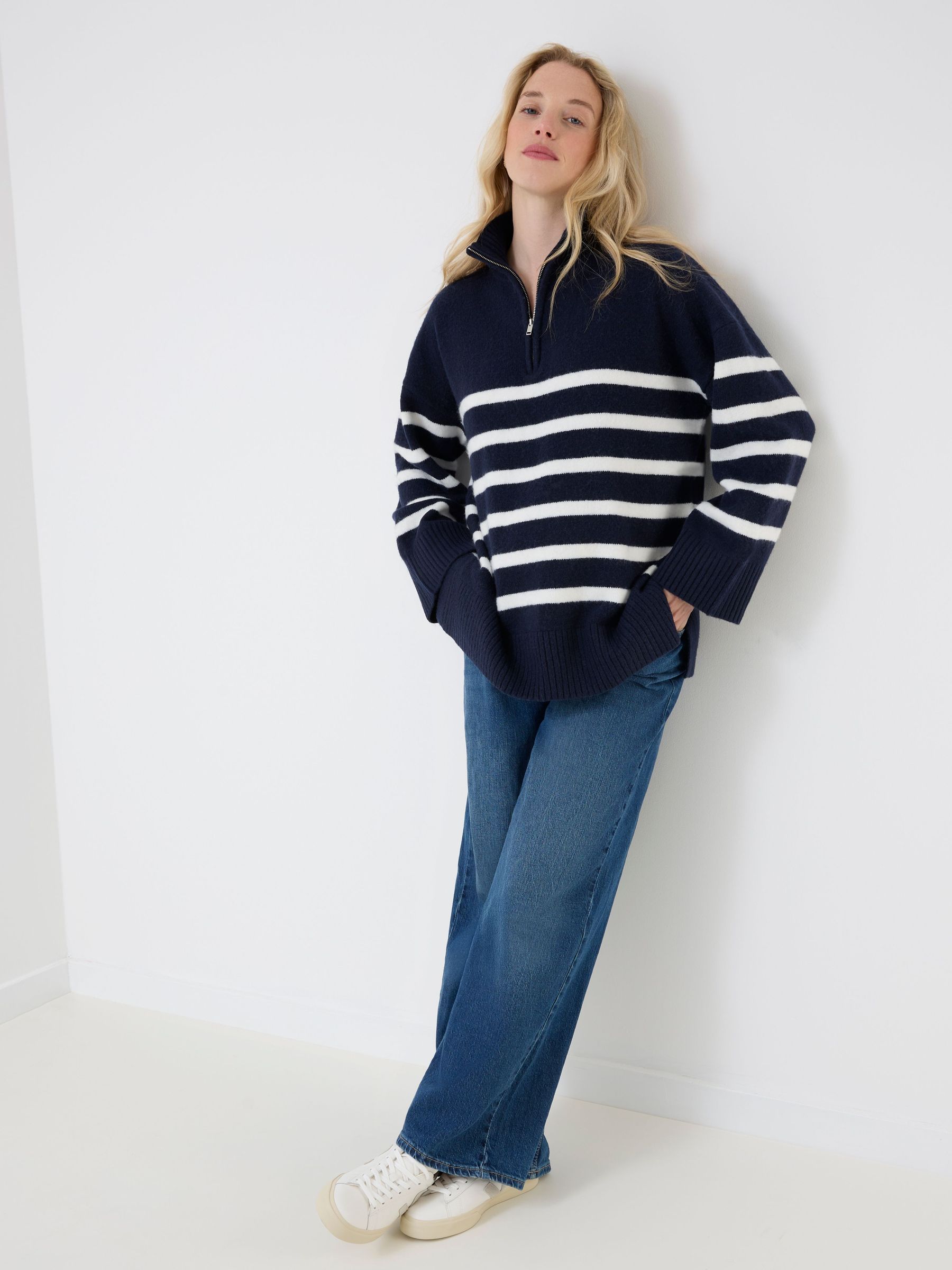 Navy Blue - Long Sleeve Zip Neck Maternity & Nursing Jumper