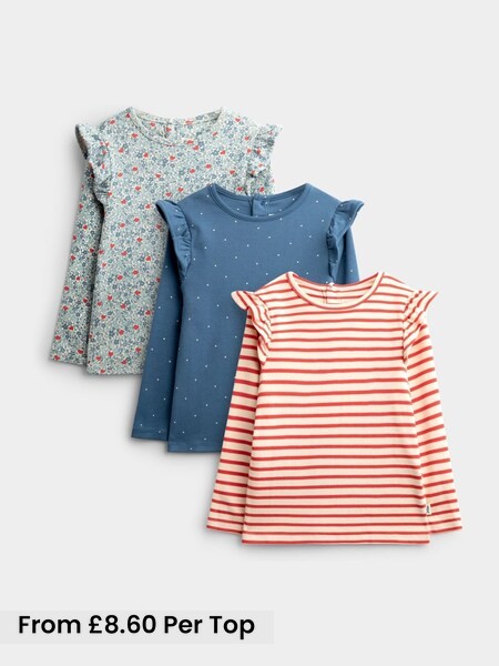 Light Blue Heart Floral - 3-pack Frill Shoulder Tops