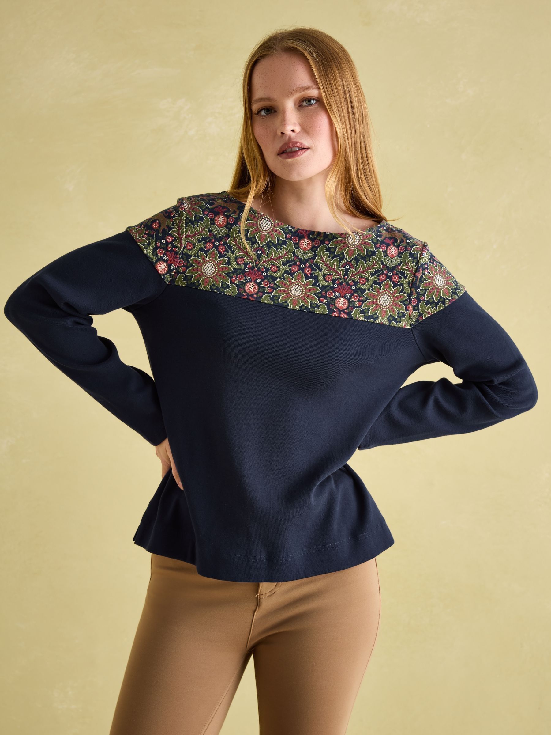 Harbour Navy Damask Boat Neck Printed Top (627513) | £19