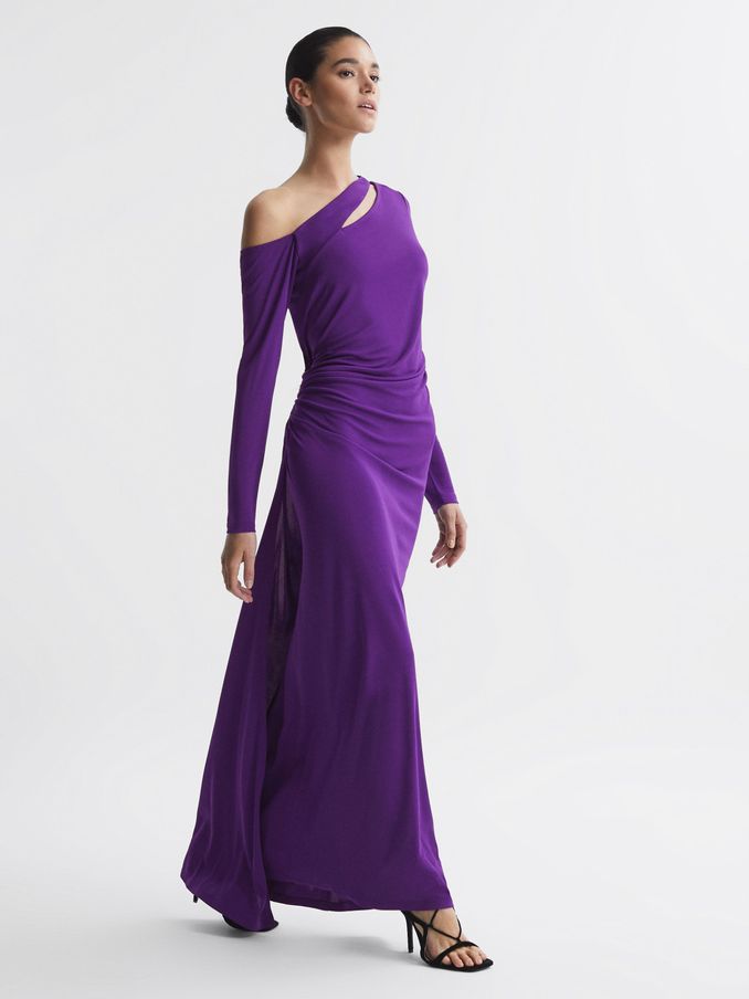 Off-The-Shoulder Cut-Out Maxi Dress in Purple (630838) | £89