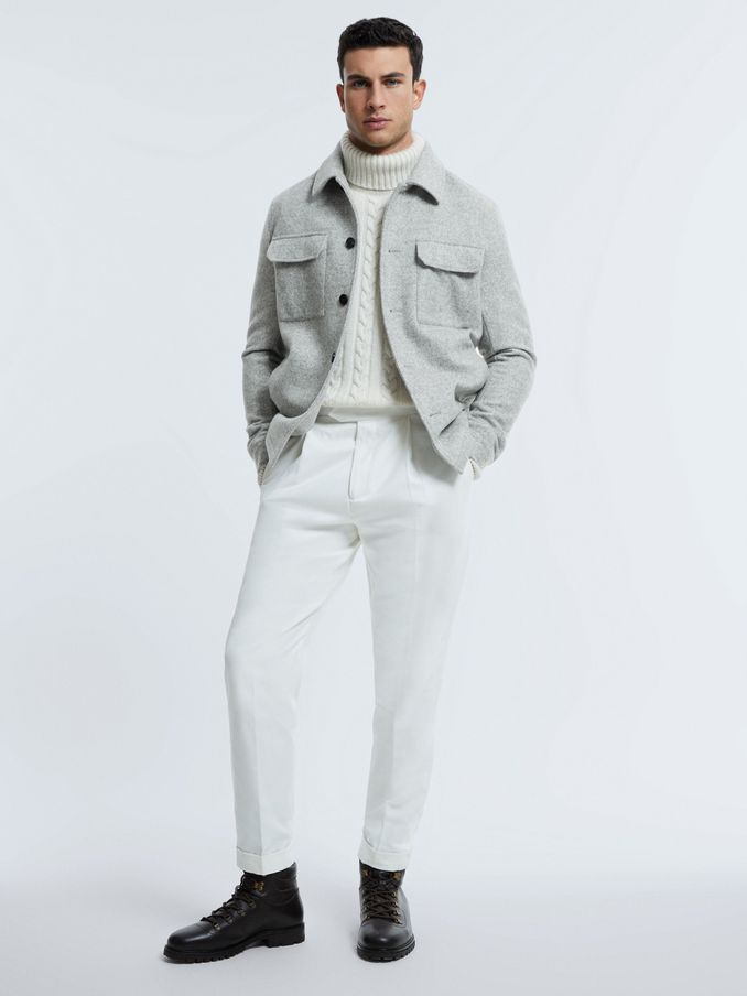 Atelier Italian Wool Blend Button-Through Jacket in Soft Grey Melange (631967) | £209