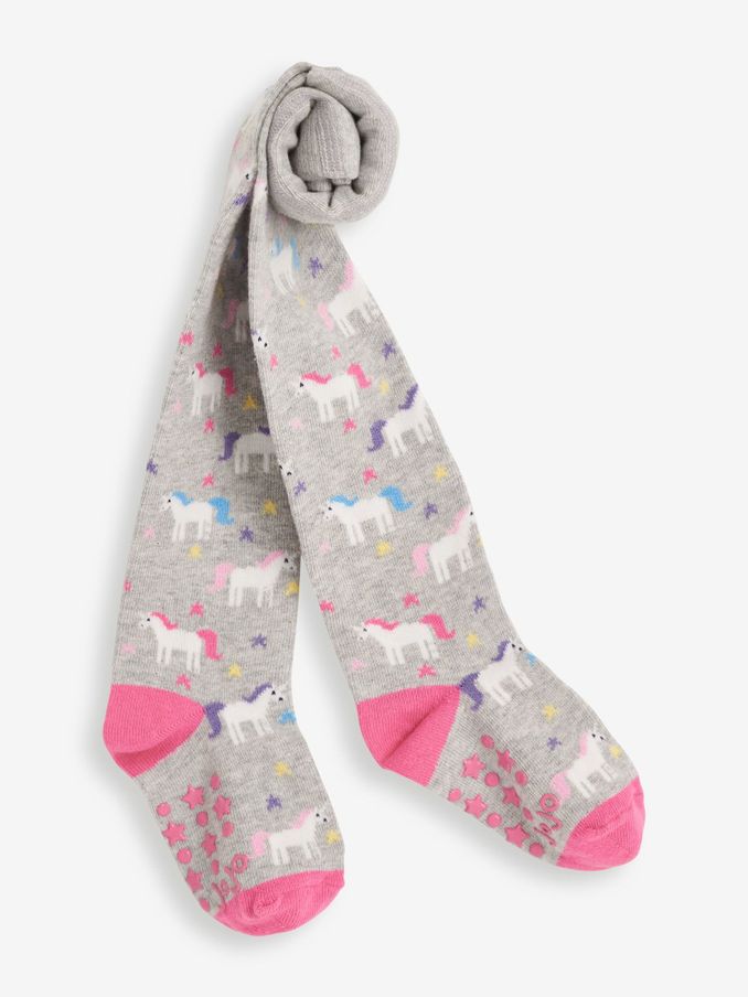 Marl Grey Girls' Unicorn Cotton Rich Tights (633352) | £9