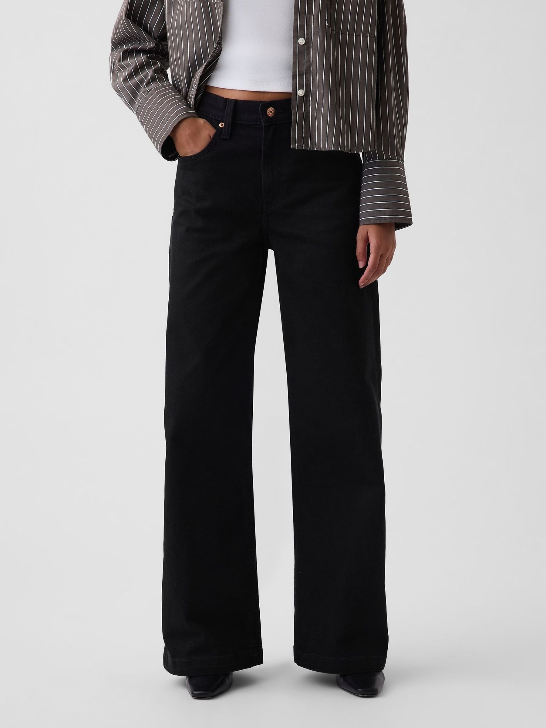 Black - High Waisted Stride Wide-leg Jeans