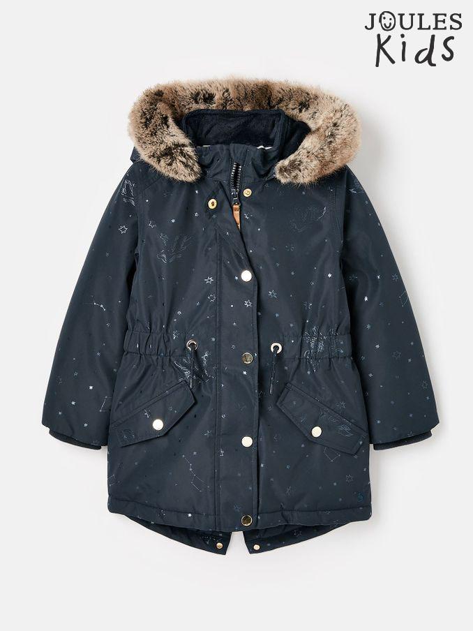 Girls' Alix Navy Blue Printed Waterproof Parka Coat (643667) | £29 - £32