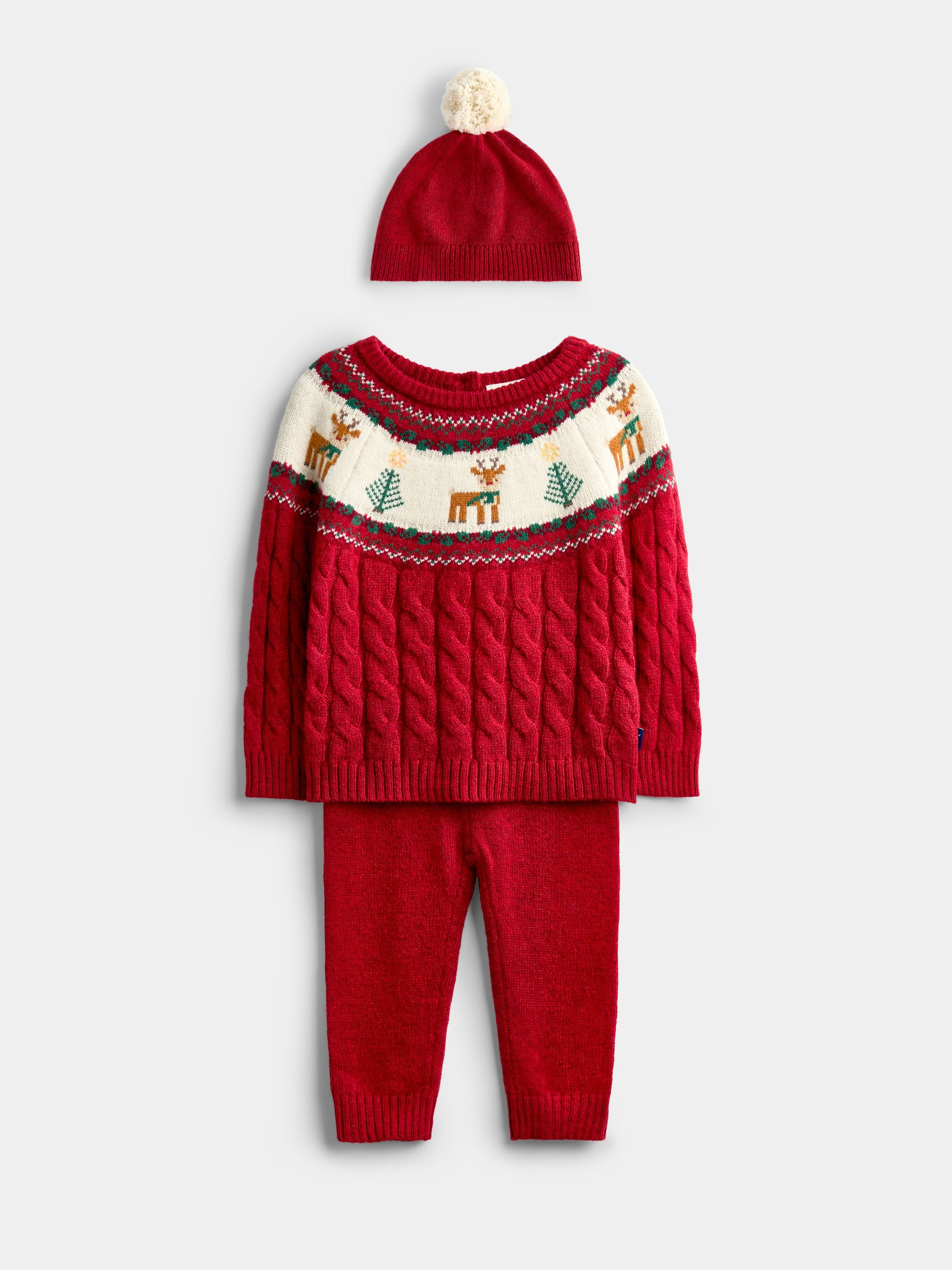 Red Christmas Reindeer & Tree - Fairisle Knitted Set