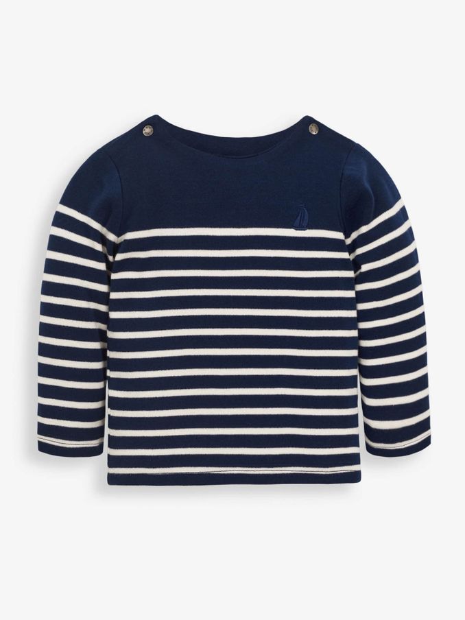 Navy Blue Ecru Cream Stripe Long Sleeved Breton Top (649513) | £13 - £16