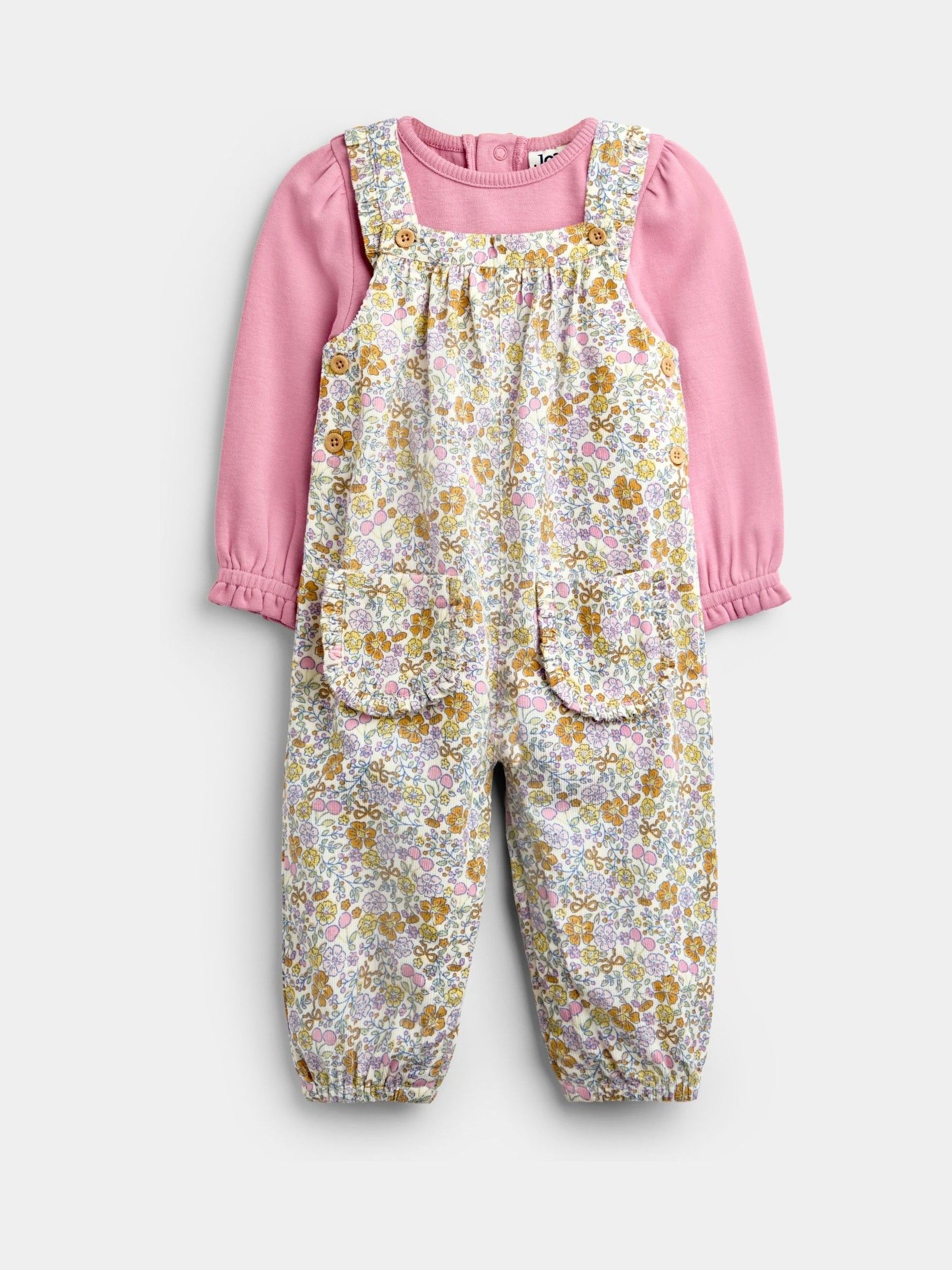 Dusky Pink Ditsy Floral - Cord Dungaree & Body Set
