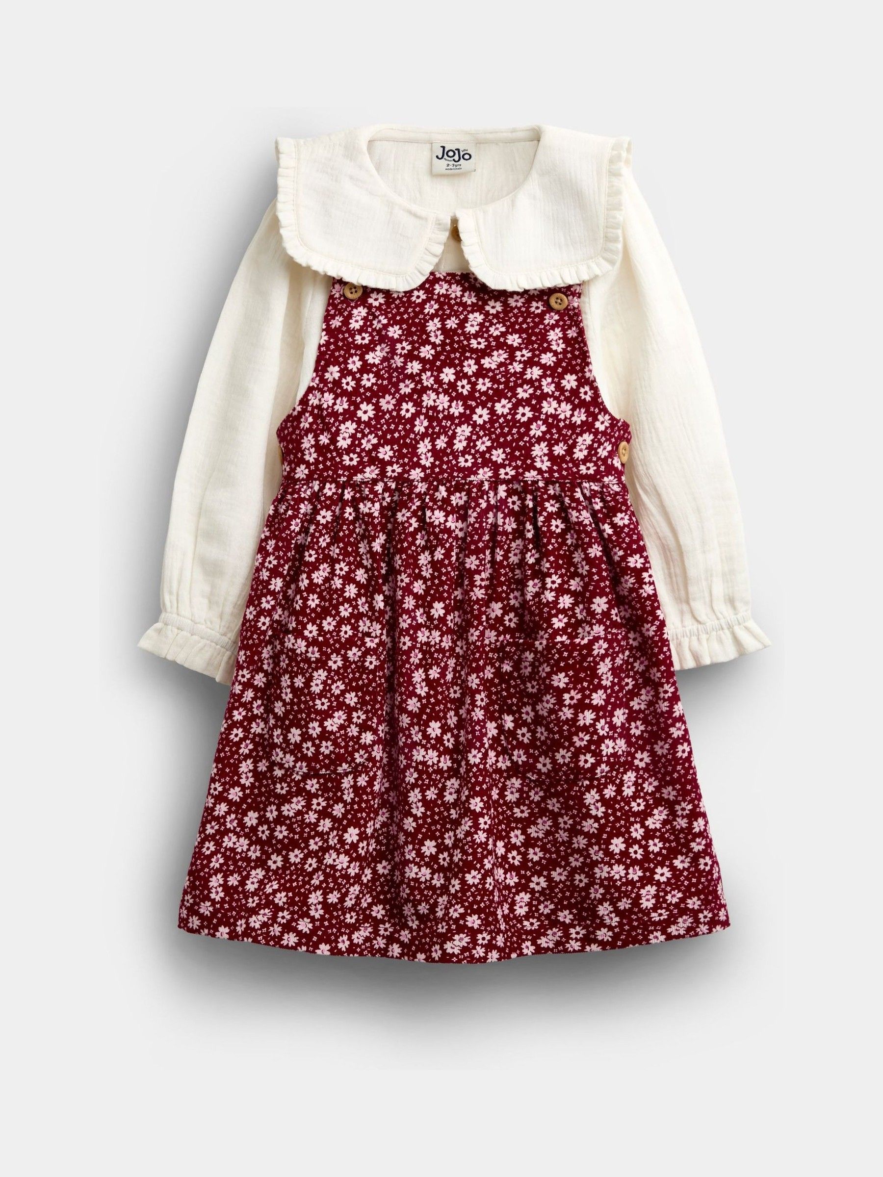 Plum Floral - Cord Pinafore Dress & Top Set