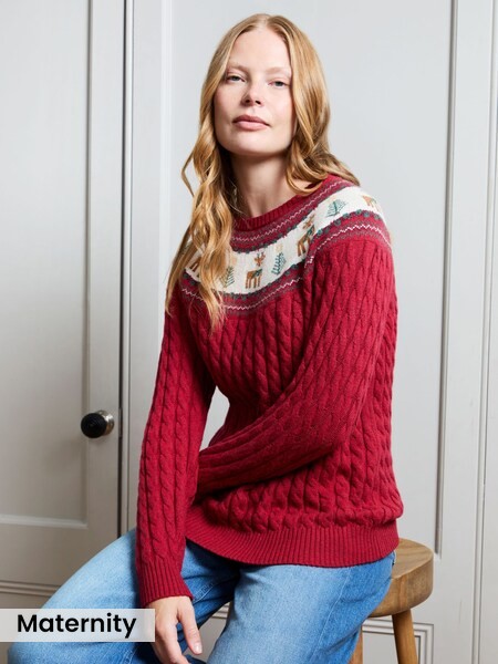 Red Reindeer - Women's Long Sleeve Christmas Fairisle Jumper