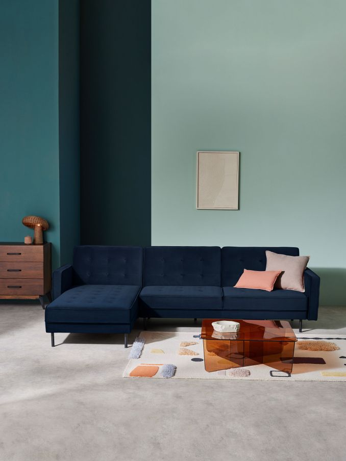 Rosslyn Left Hand Facing Sofa Bed in Midnight Navy Blue Velvet (654512) | £999