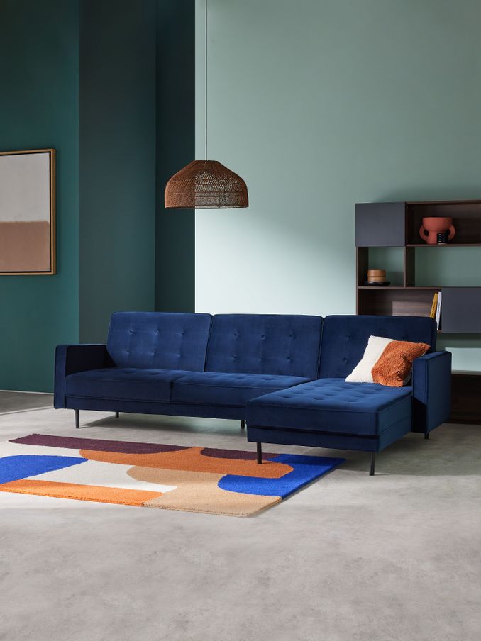 Rosslyn Right Hand Facing Sofa Bed in Midnight Navy Blue Velvet (654519) | £999