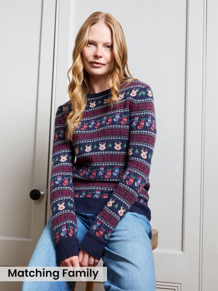 Navy Blue - Women's Long Sleeve Christmas Fairisle Jumper
