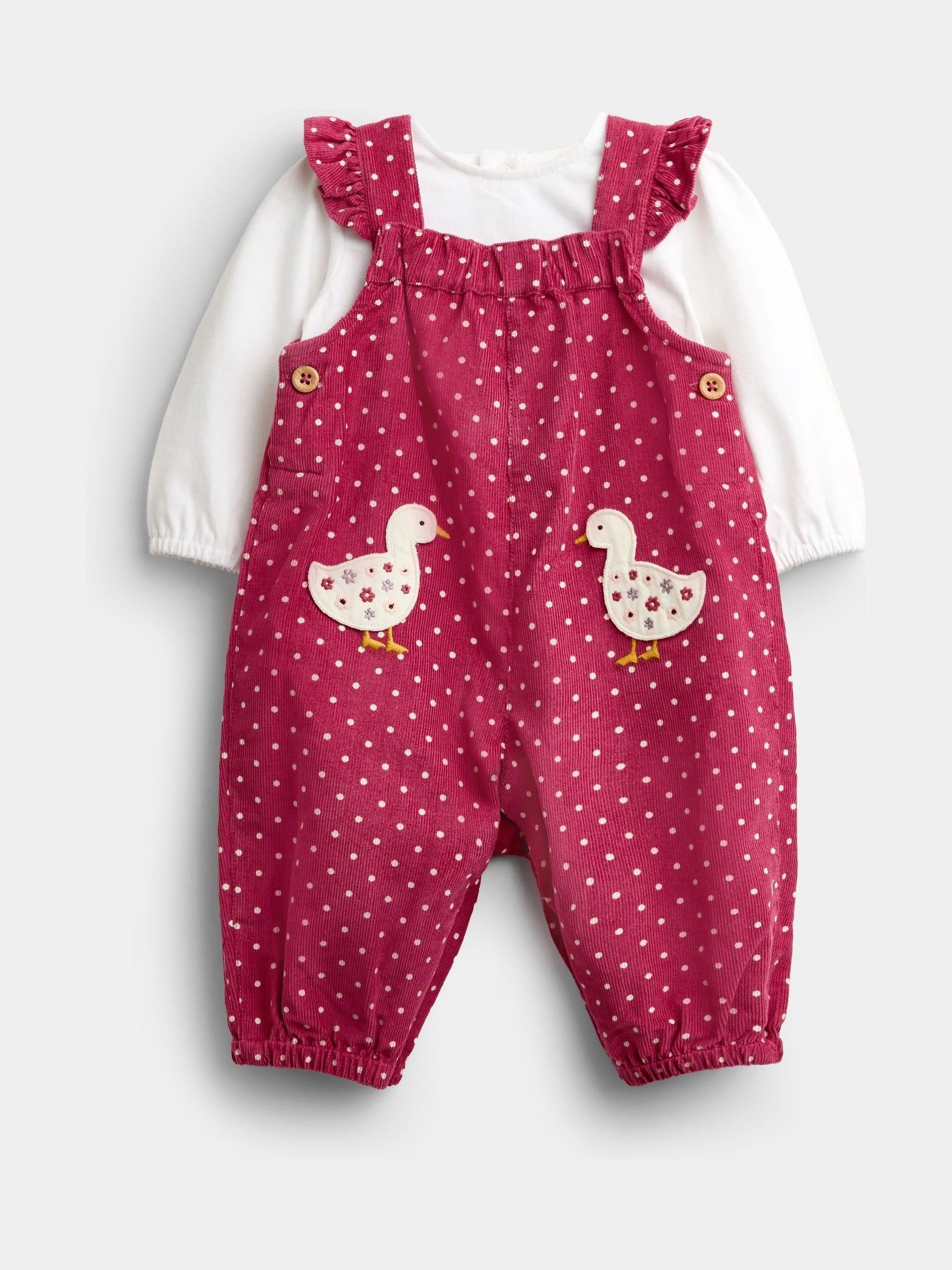 Dusky Pink Duck - Appliqué Cord Dungarees & Top Set