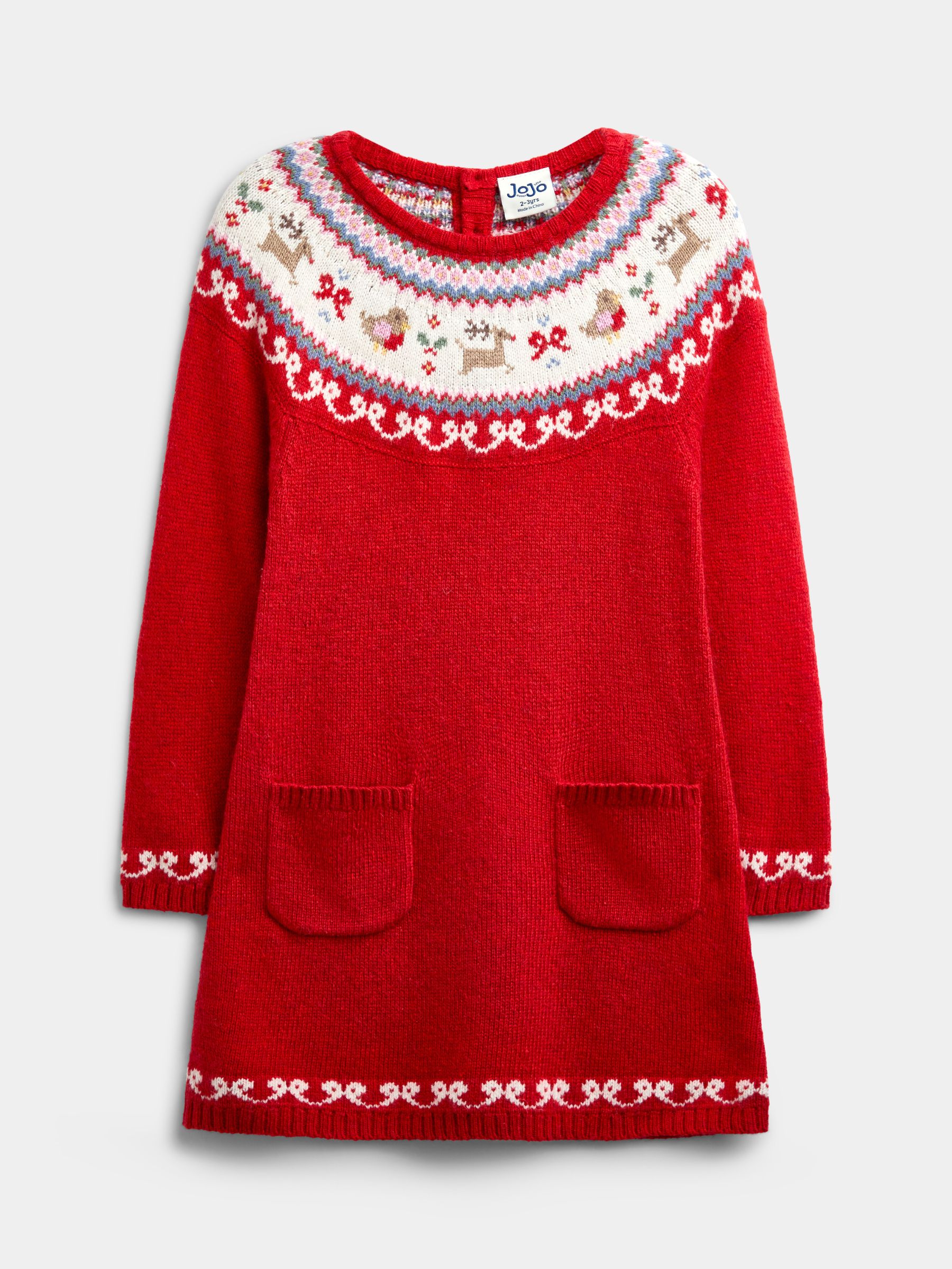 Bright Red Reindeer - Fairisle Knitted Dress