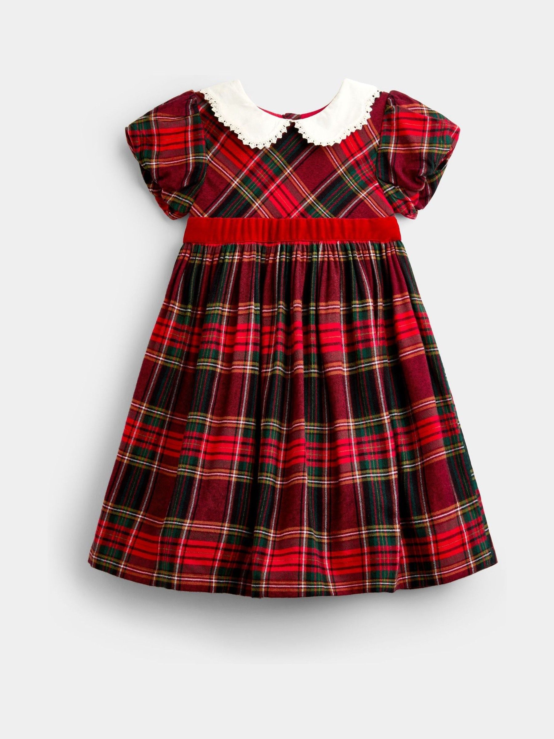 Burgundy Red Tartan - Puff Sleeve Dress