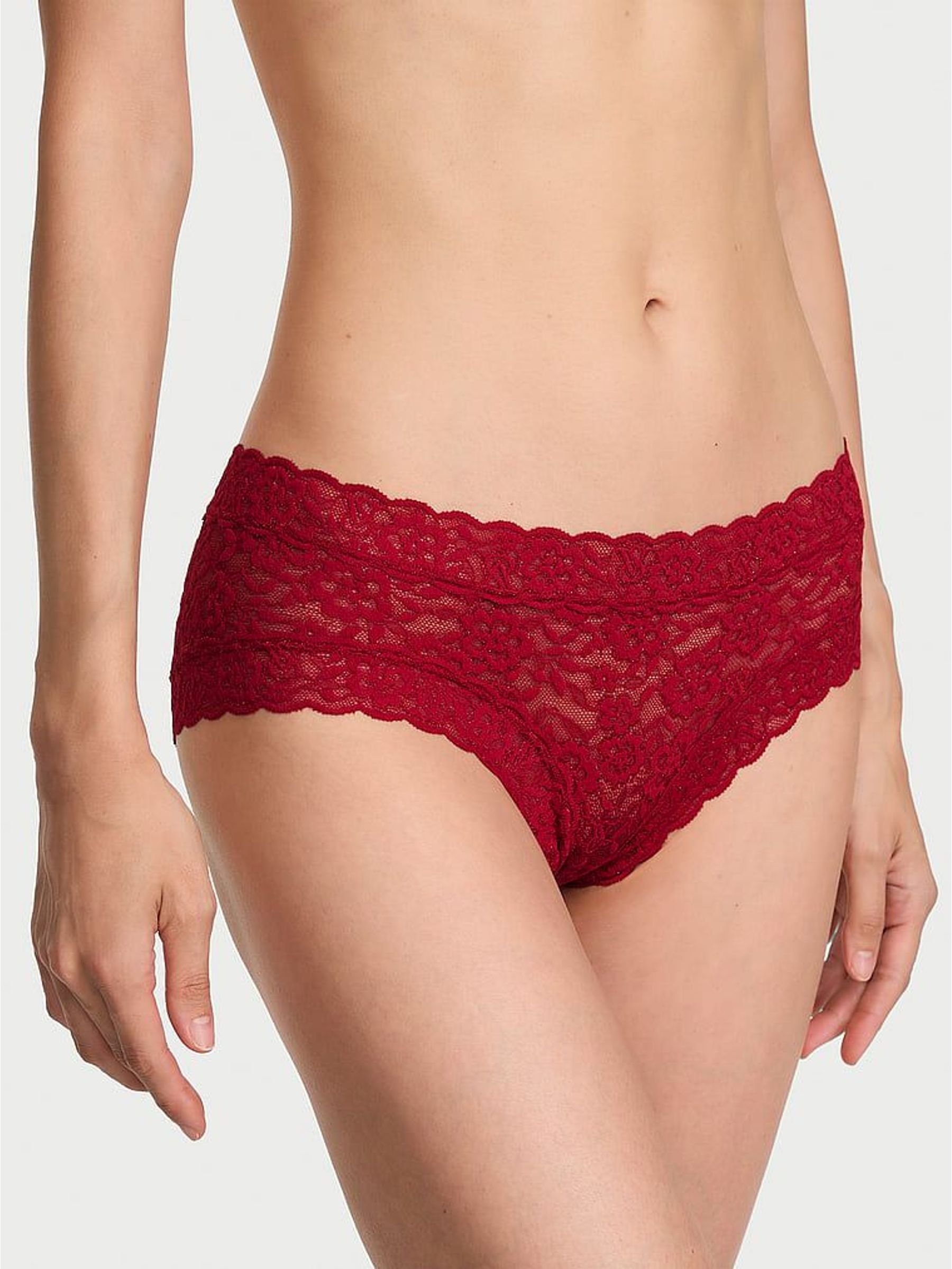 Red Lacquer - Cheeky Shimmer Lace Knickers