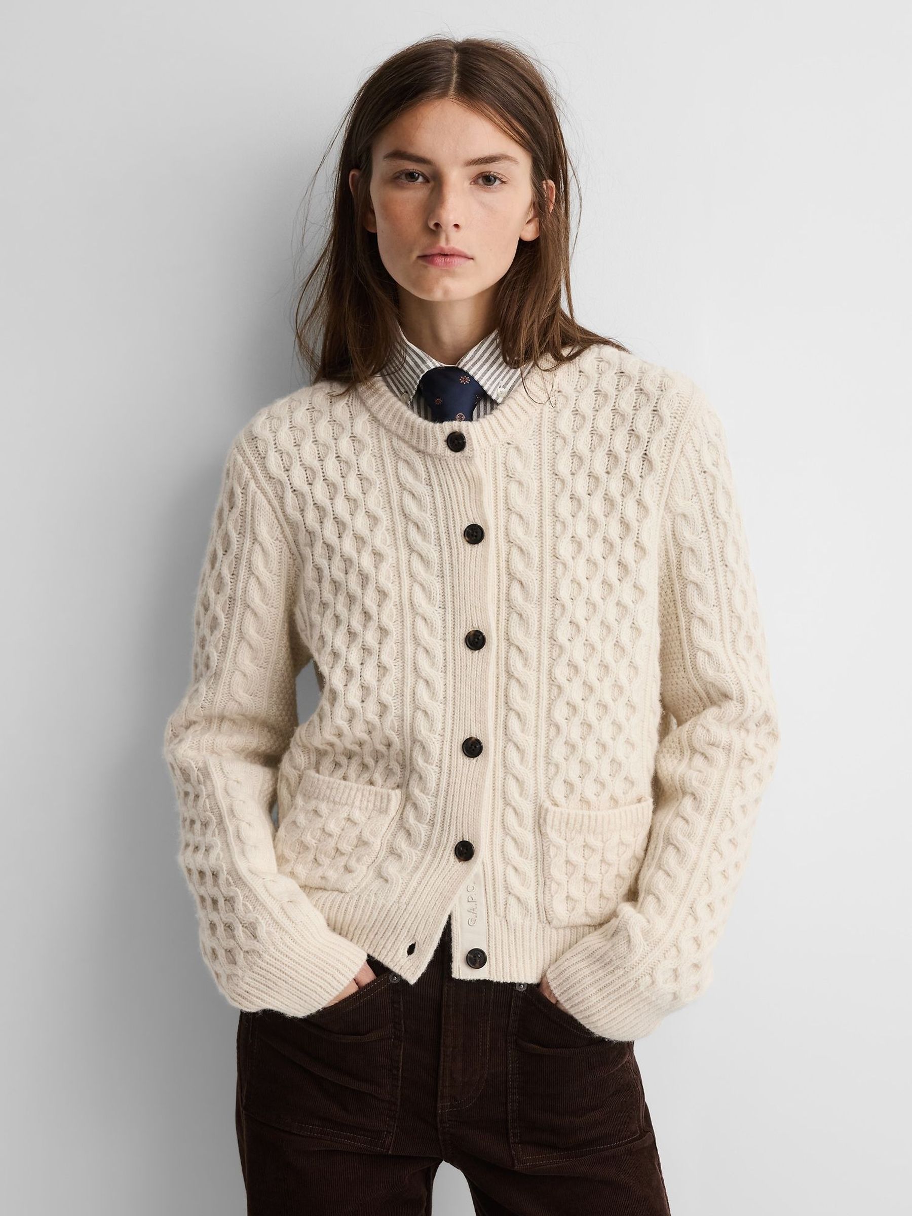 Gap x A.P.C. Cream - Wool Cable-knit Cardigan