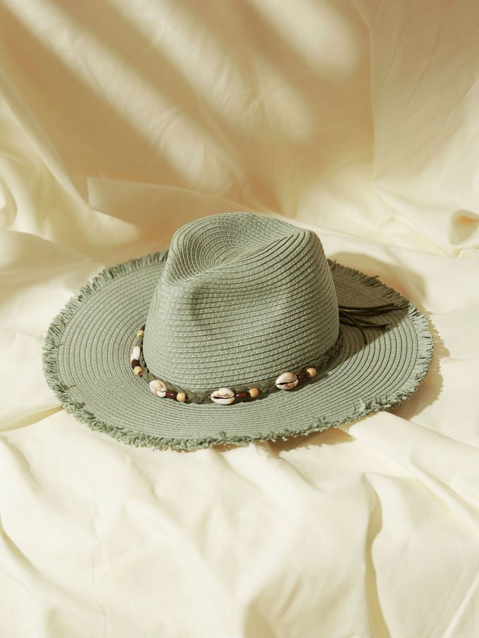 Green Raw Edge Fedora Hat (686319) | £9