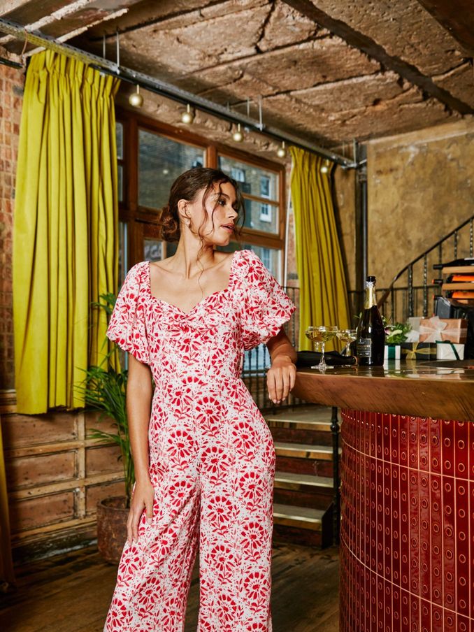 Rose Red/White Floral Tile Jumpsuit (686481) | £45
