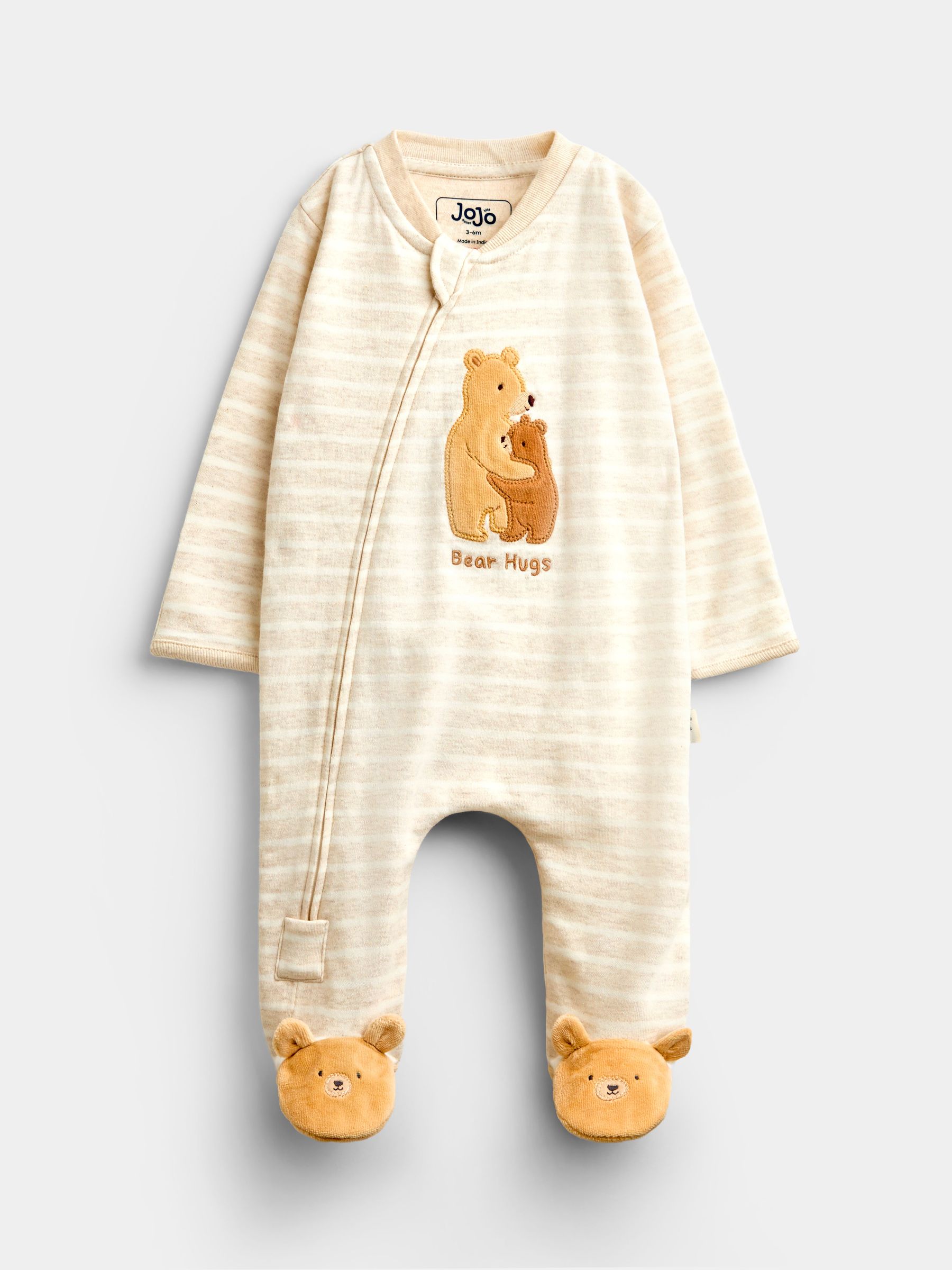 Natural Bear Family - Appliqué Zip Sleepsuit