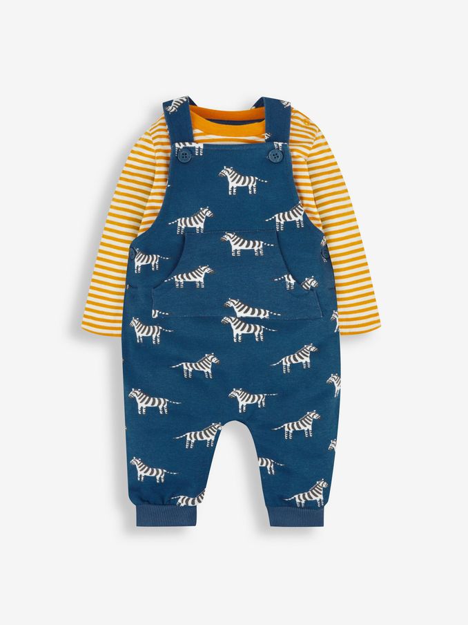 Indigo Blue Zebra - Dungarees & Stripe Top Set