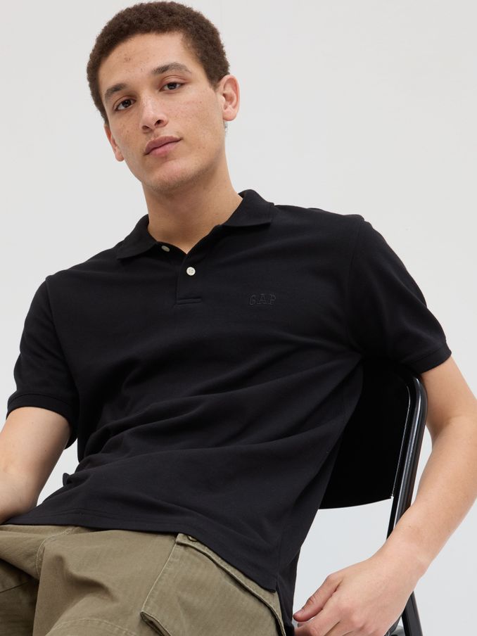 Black Pique Logo 100% Cotton Short Sleeve Polo Shirt (690717) | £20