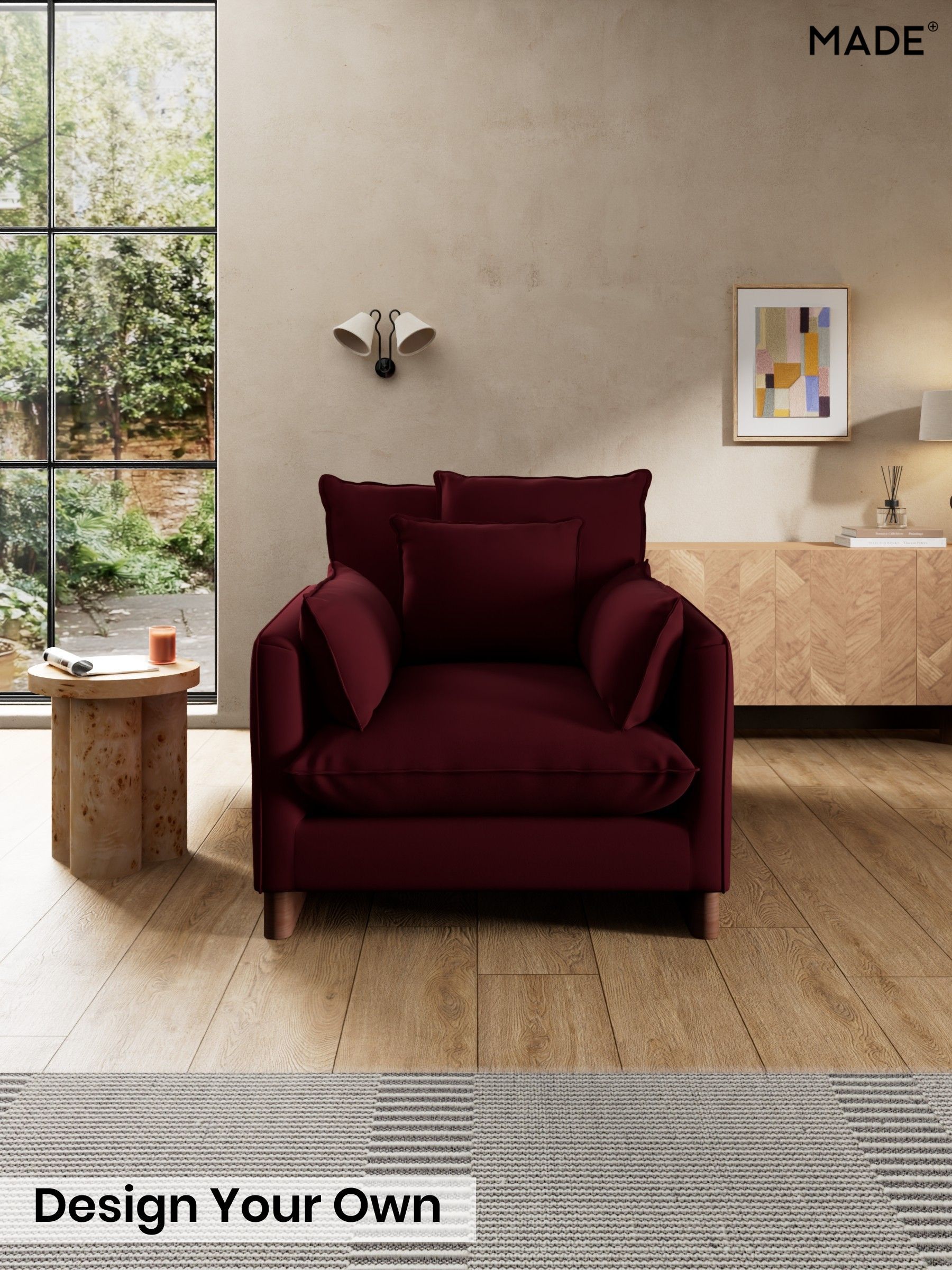 Matt Velvet Easy Clean/Deep Burgundy Red - Whitby Scatter Back By Made