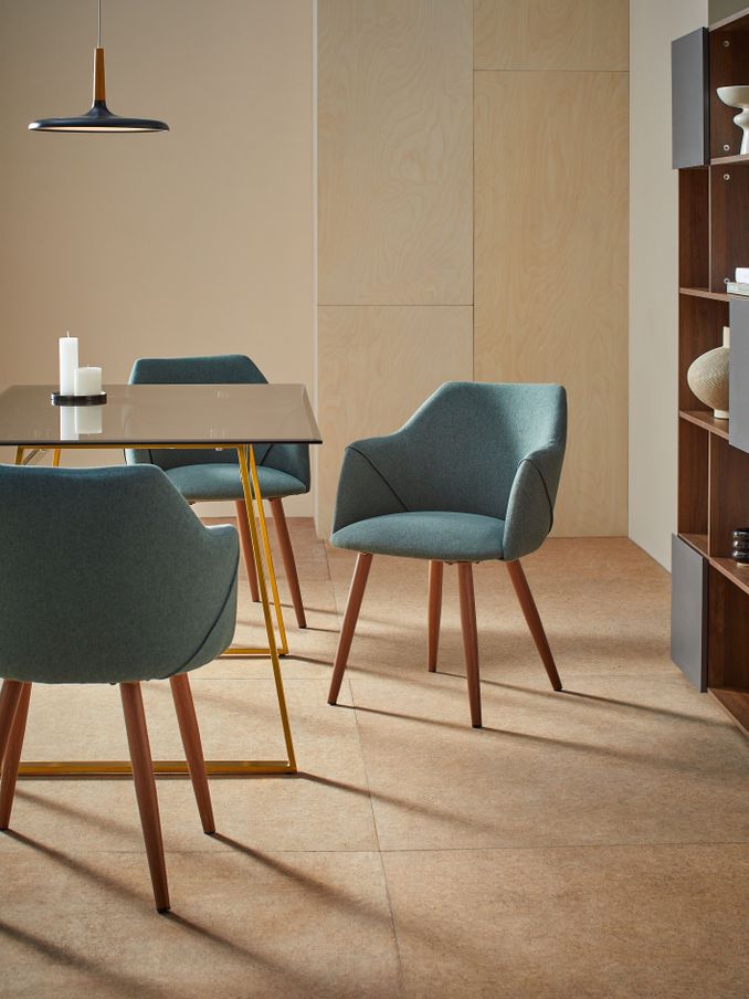Set of 2 Lule Arm Dining Chairs in Velvet in Bay Green and Walnut Legs (703092) | £329