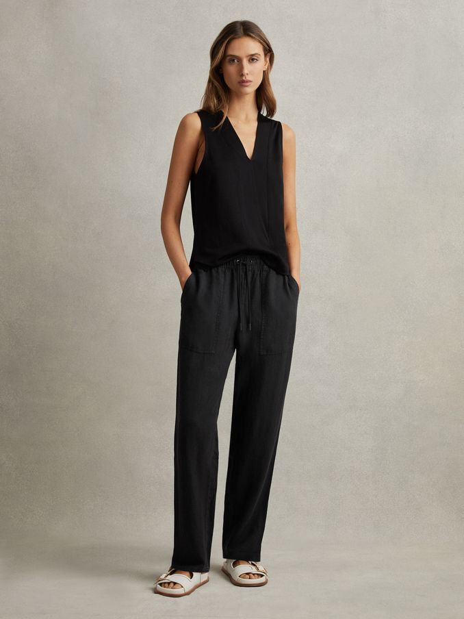 Drawstring Linen Trousers in Charcoal (707179) | £58