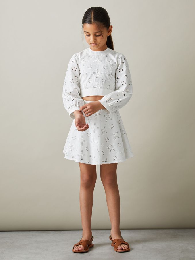 4-9 yrs Cotton Broderie Lace Skirt in Ivory (707427) | £20