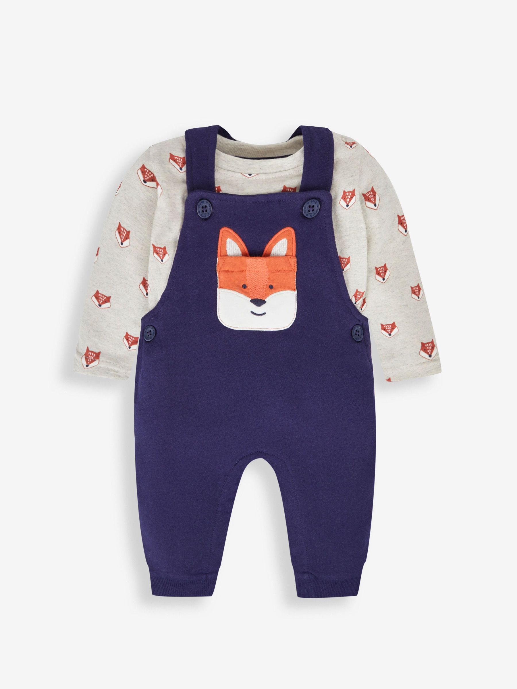 Navy Blue Fox - Boys' Sausage Dog Appliqué Pocket Dungarees & Top Set