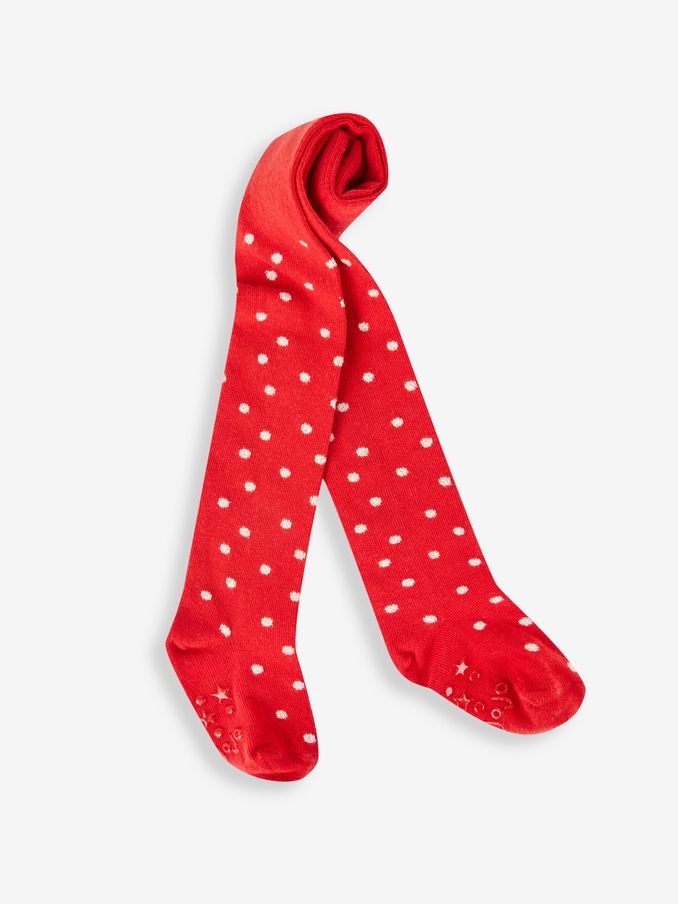 Red Gold Spot Cotton Rich Spot Tights (710727) | £4