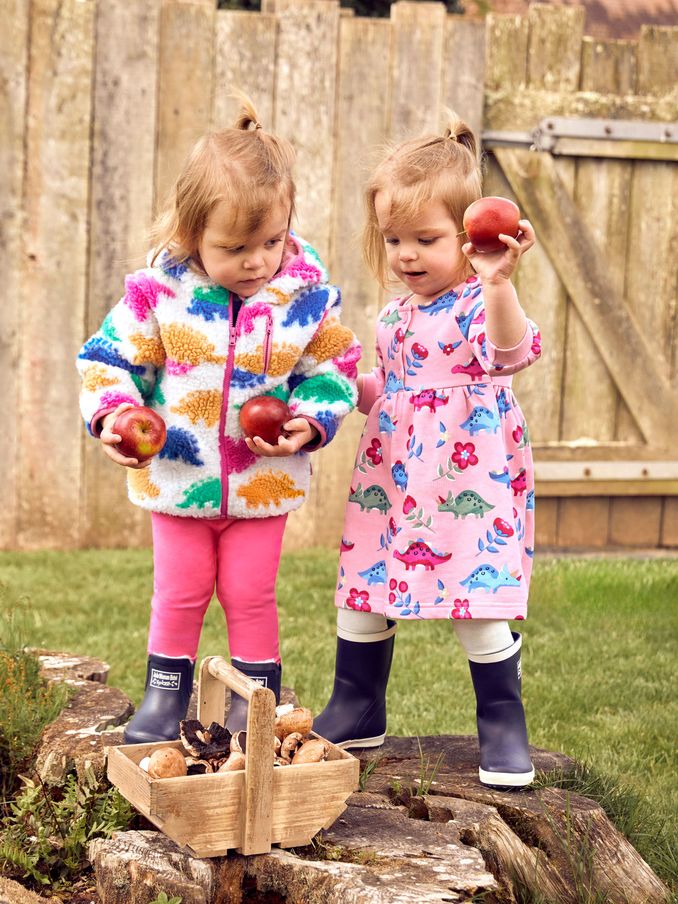 Pink - Girls' Dino Button Front Sweat Dress