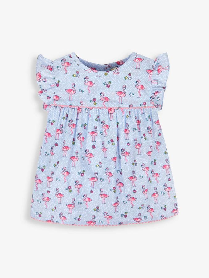 Blue - Flamingo Print Blouse