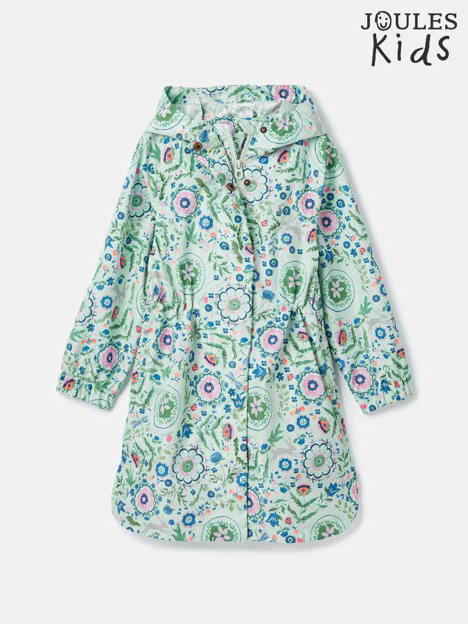 Girls' Rainford Green Floral Waterproof Packable Raincoat With Hood (747962) | £25 - £27