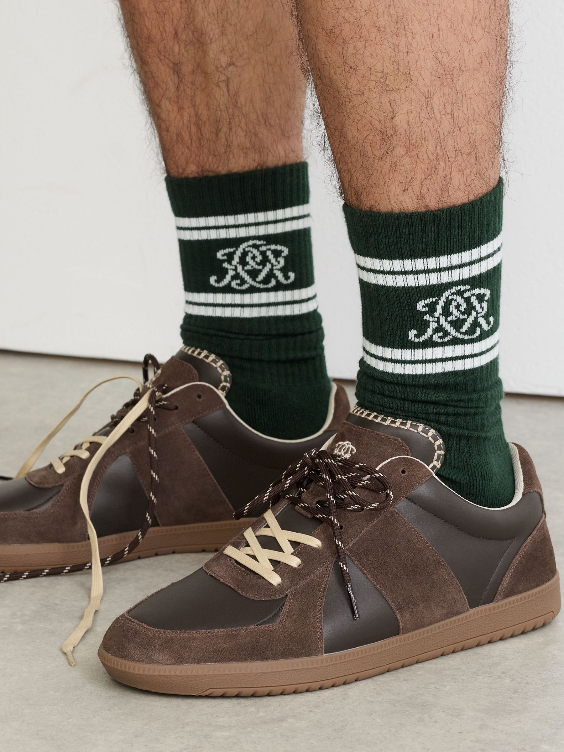 Green/White - Regular Monogram Cotton-blend Rib Sport Socks