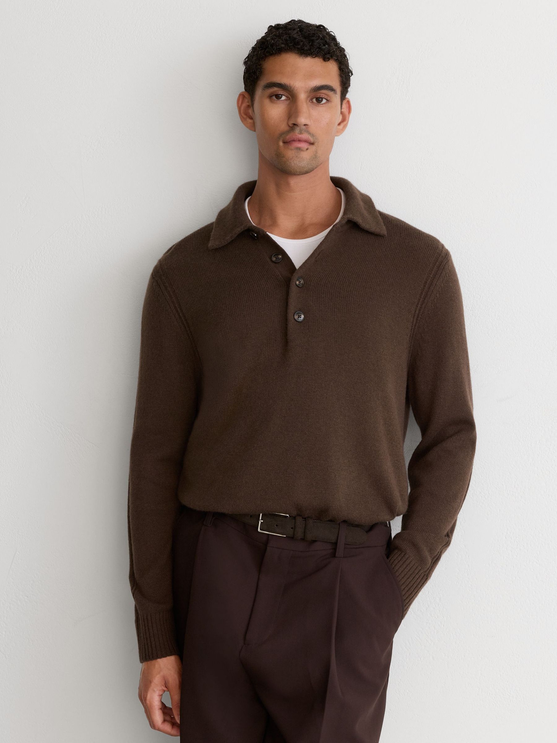 Soft Brown - Regular Wool-blend Polo Jumper With Cashmere