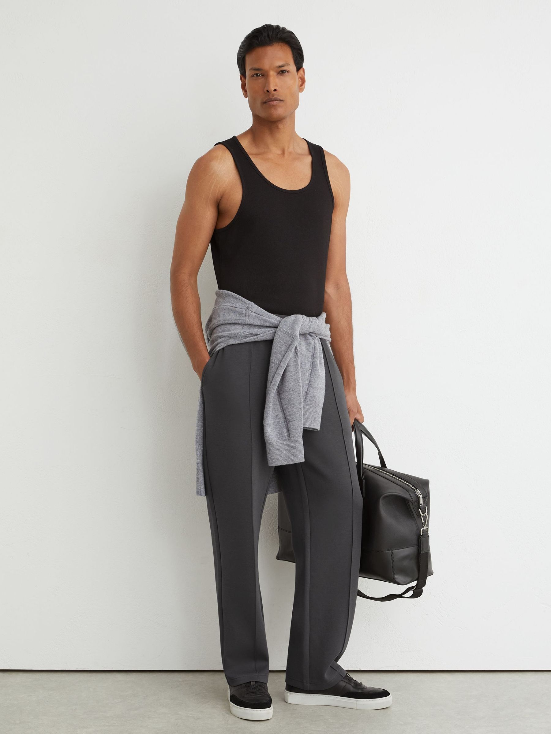 Charcoal Grey - Regular Sueded Interlock Jersey Straight-leg Joggers