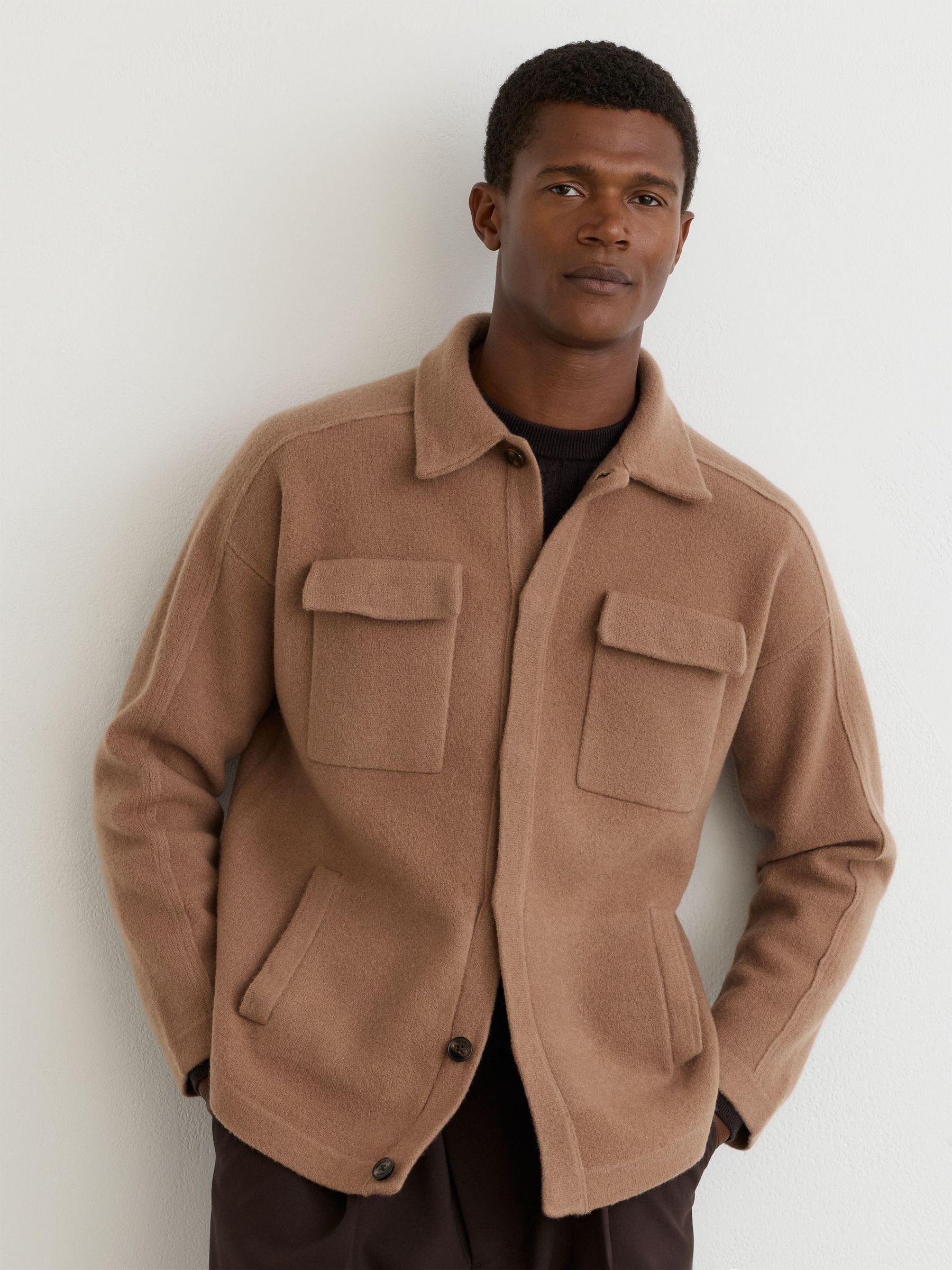 Camel - Regular Boiled Wool Twin-pocket Overshirt