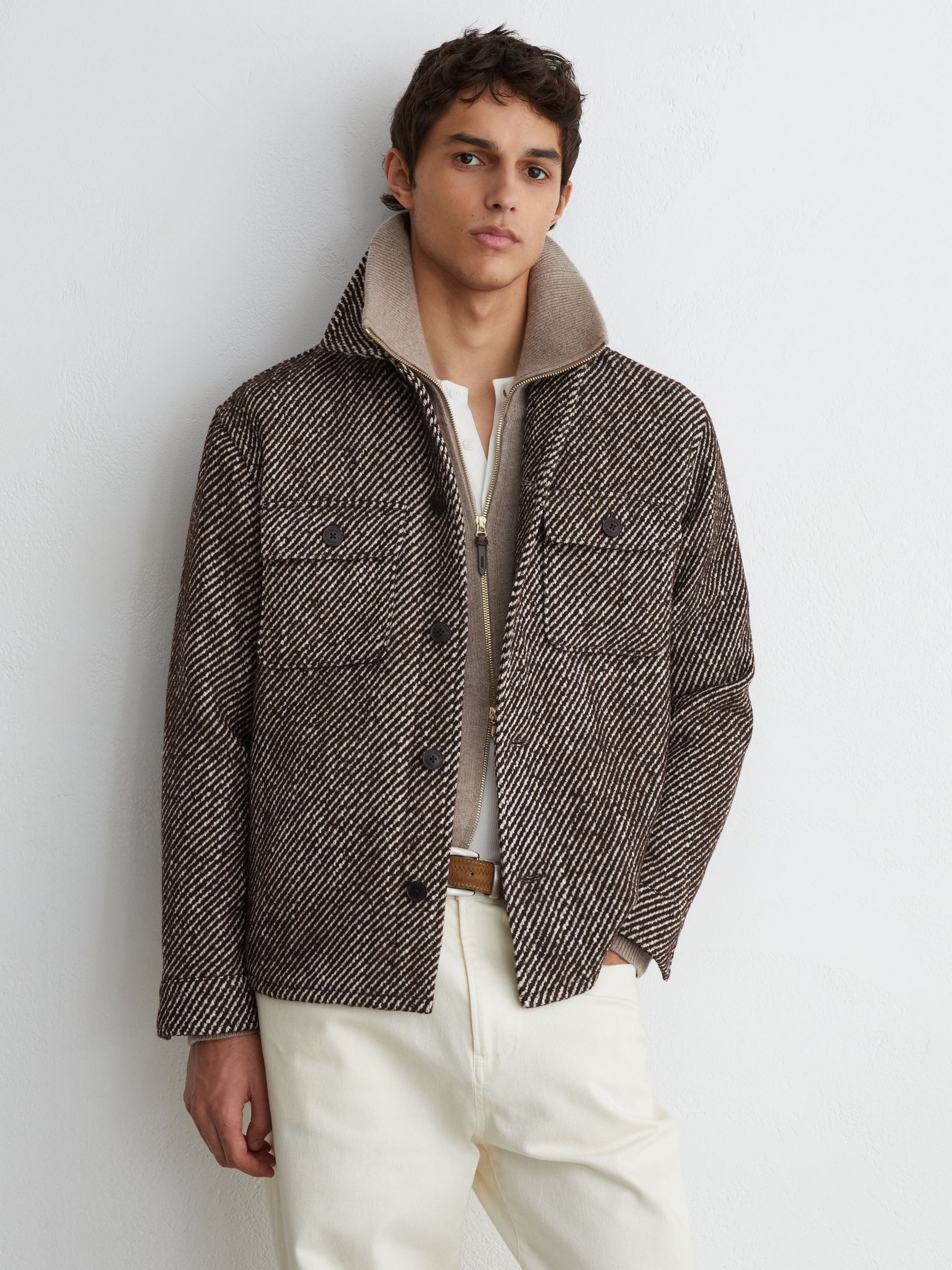 Dark Brown - Regular Wool-blend Brushed Twill Overshirt