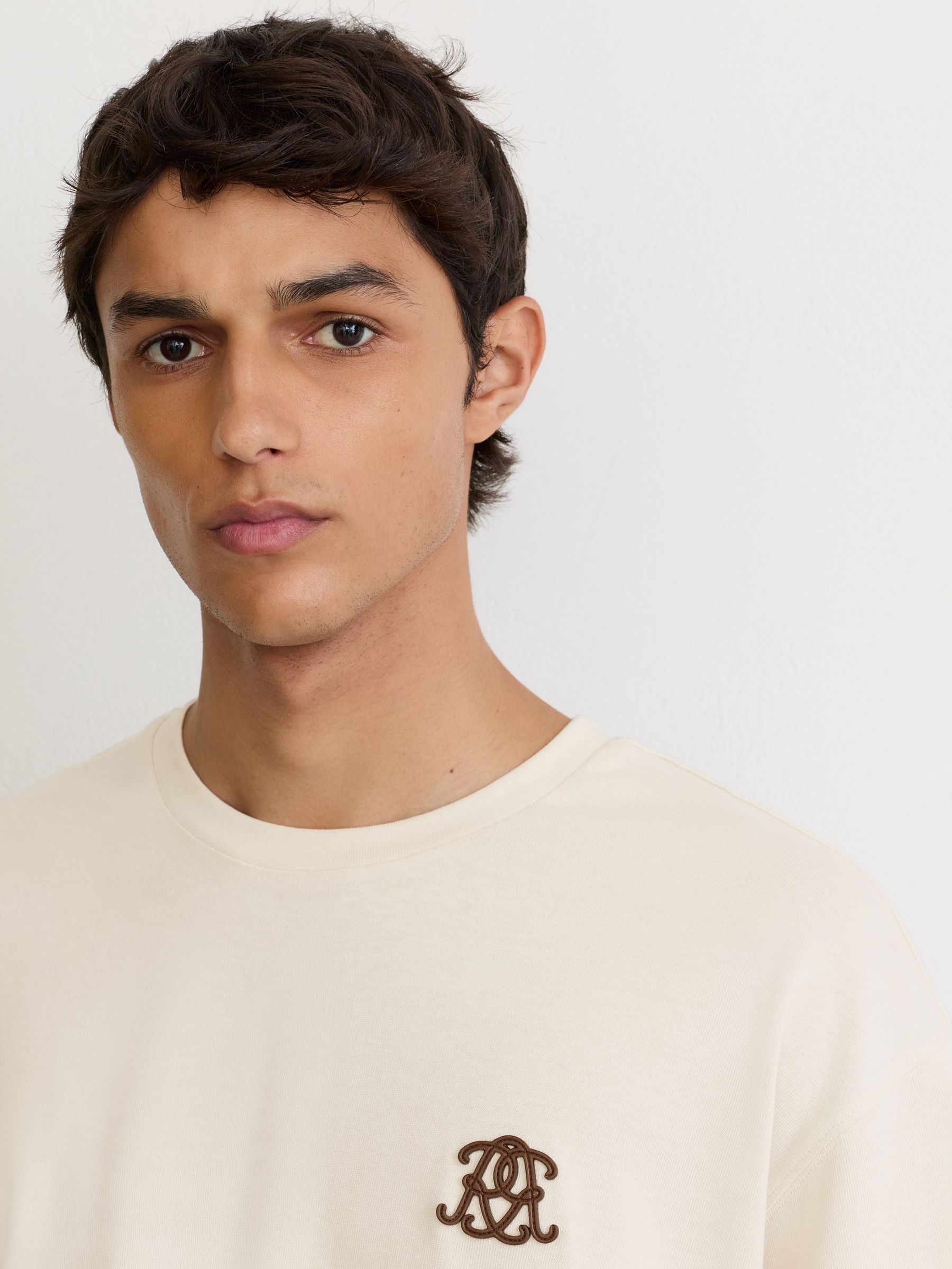 Ecru - Regular Monogram Motif Cotton Relaxed-fit T-shirt
