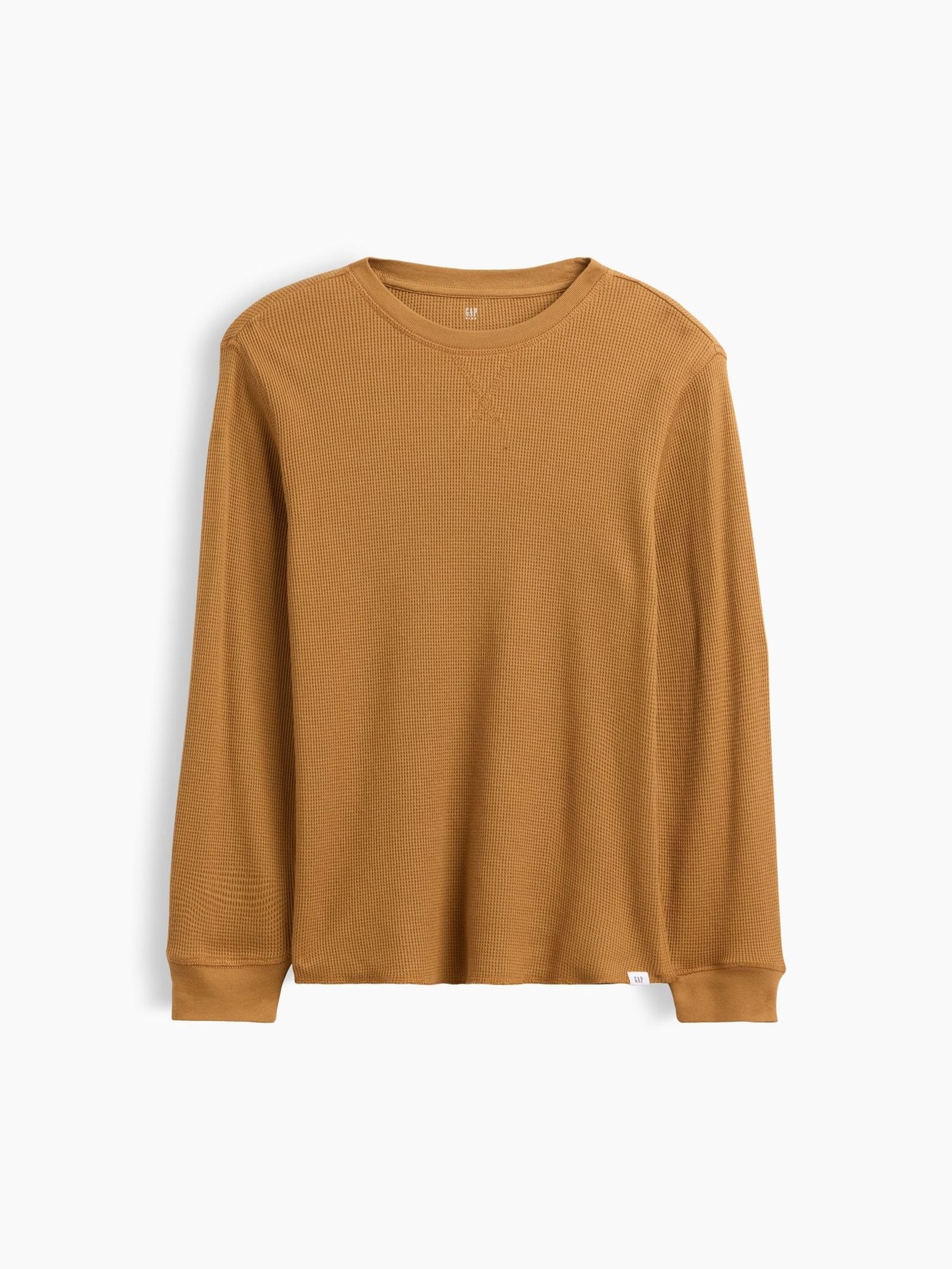 Tan Brown - Waffle-knit Long Sleeve T-shirt