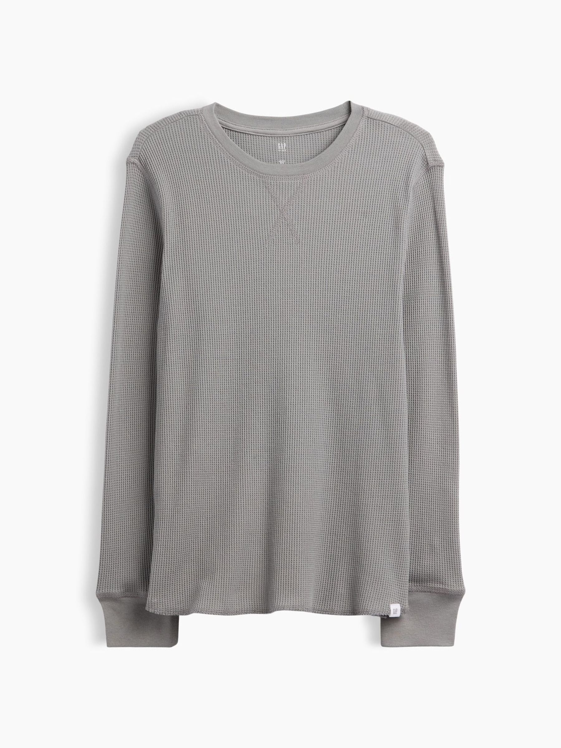 Grey - Waffle-knit Long Sleeve T-shirt