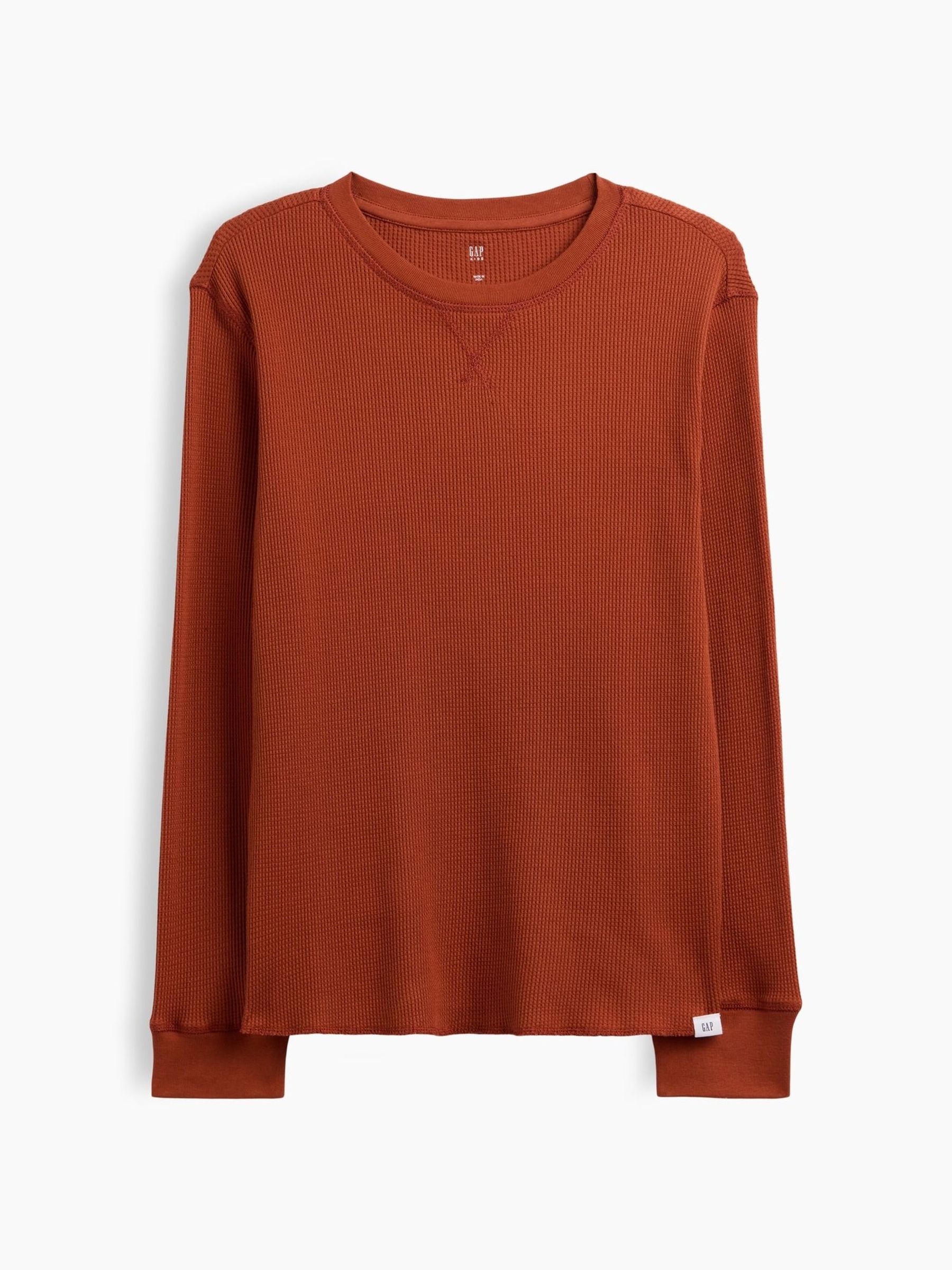 Burnt Orange - Waffle-knit Long Sleeve T-shirt