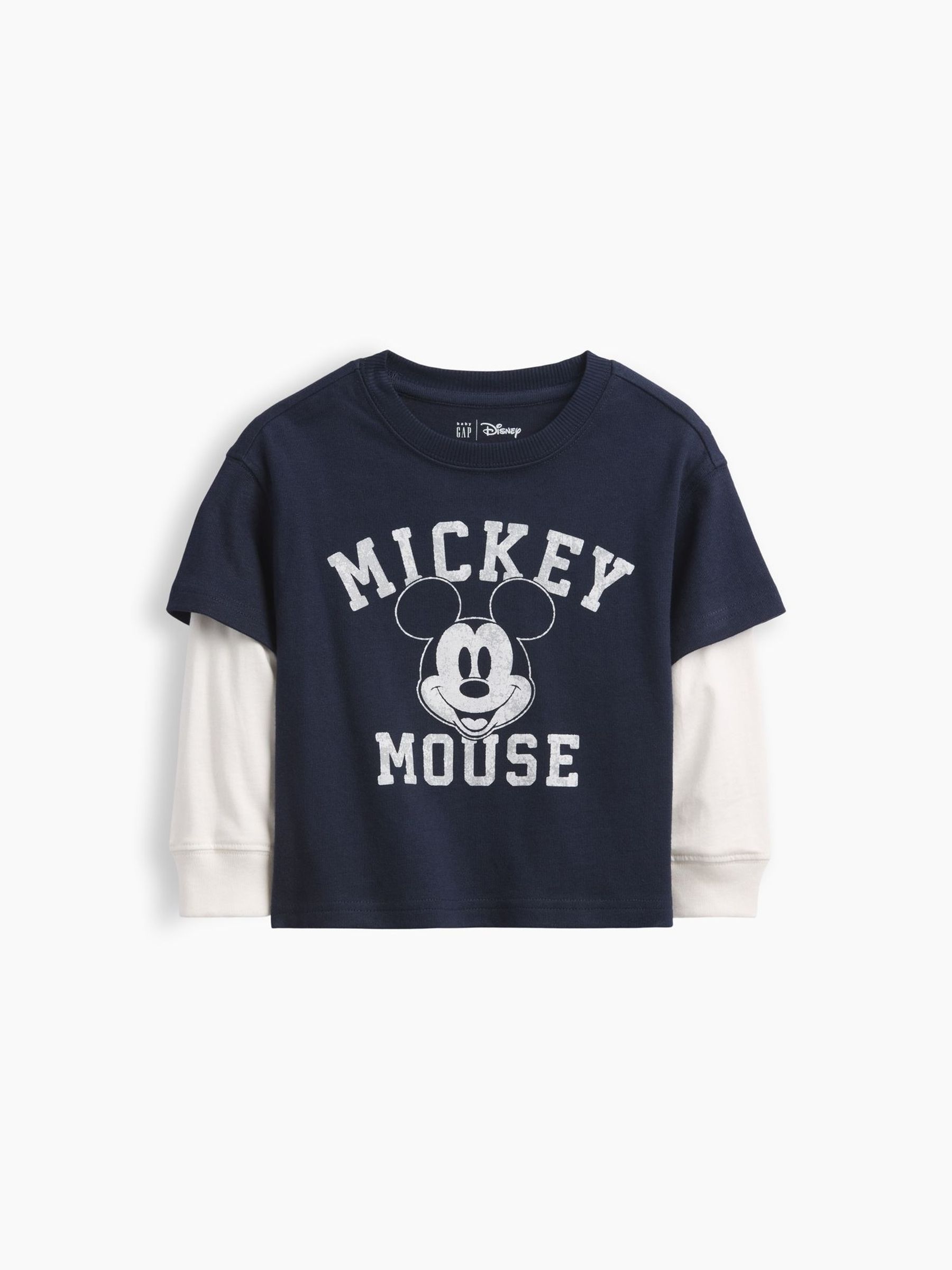 Navy/White Mickey Mouse - Disney Double-layer Long Sleeve T-shirt