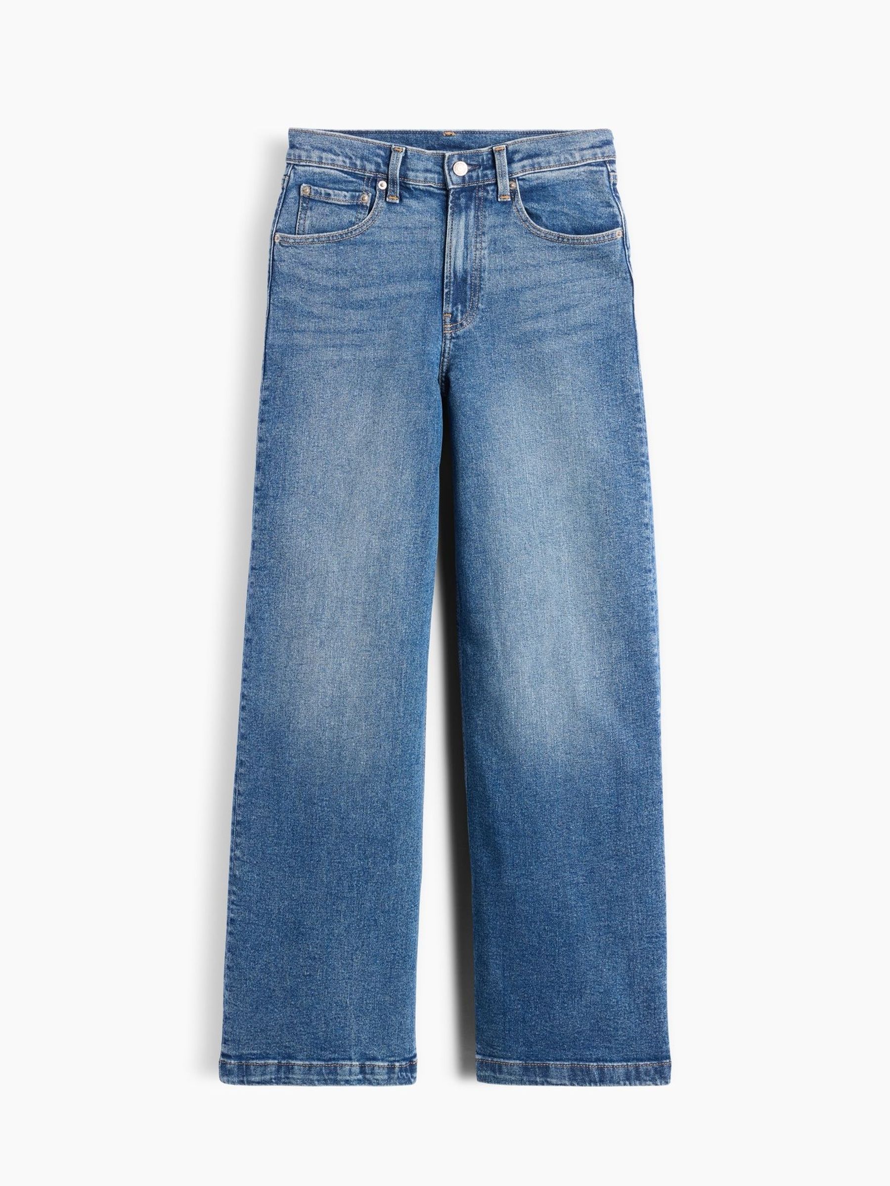 Mid Wash - High Waisted Stride Wide-leg Jeans