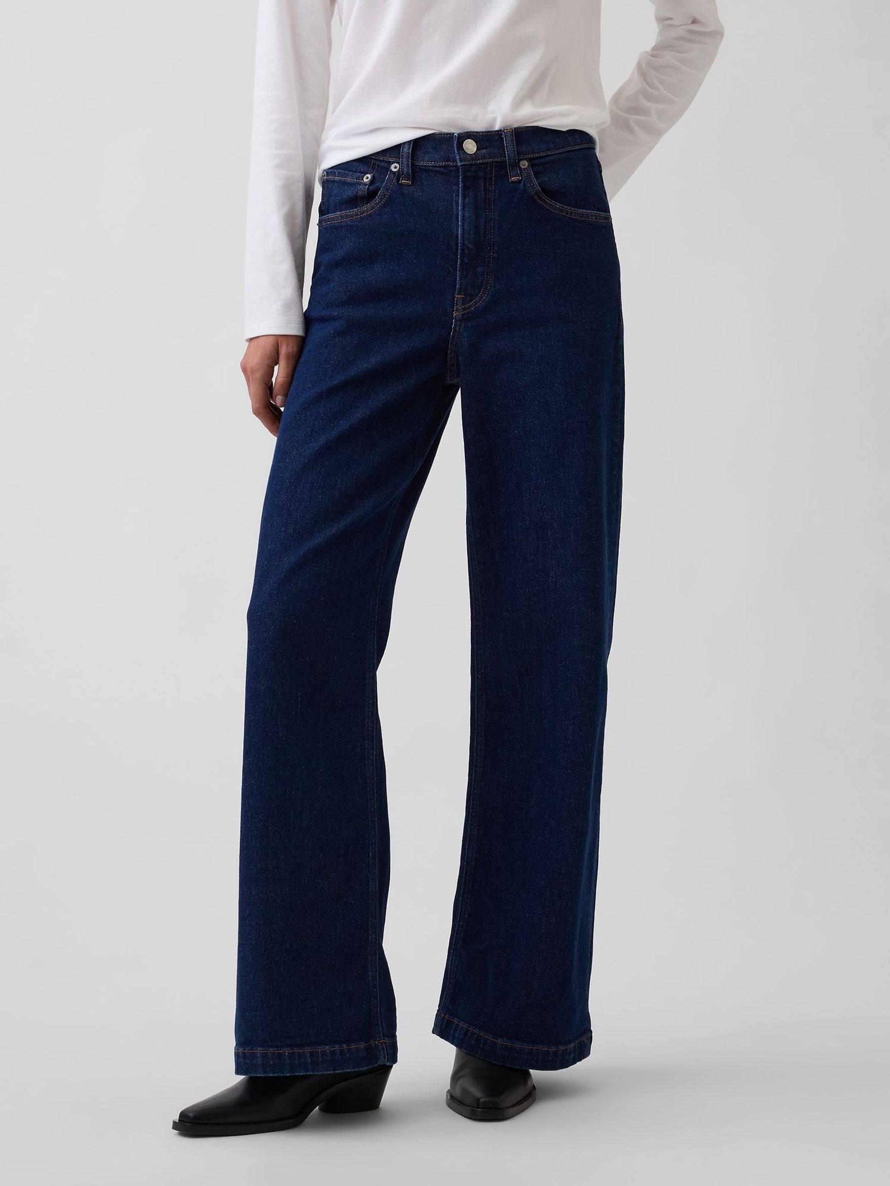 Black Wash - High Waisted Stride Wide-leg Jeans