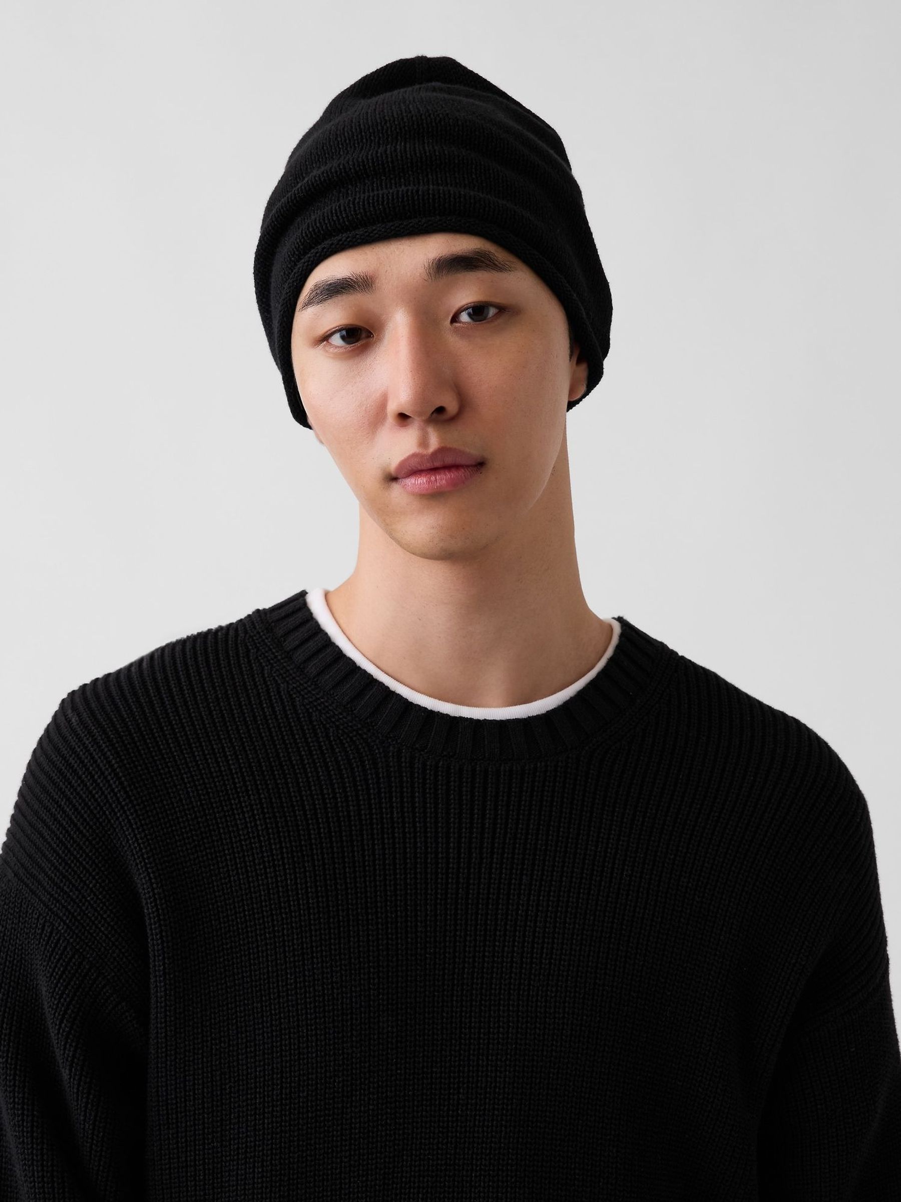 Black - Regular Cotton Knit Beanie