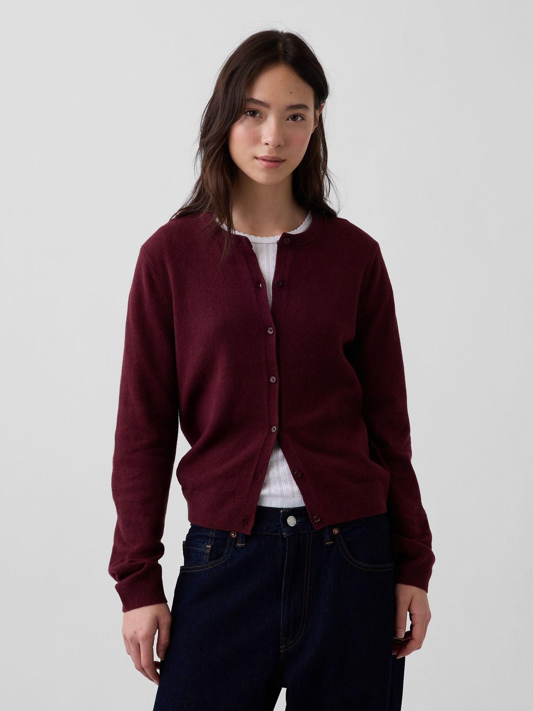 Burgundy Red - Cashsoft Crop Cardigan